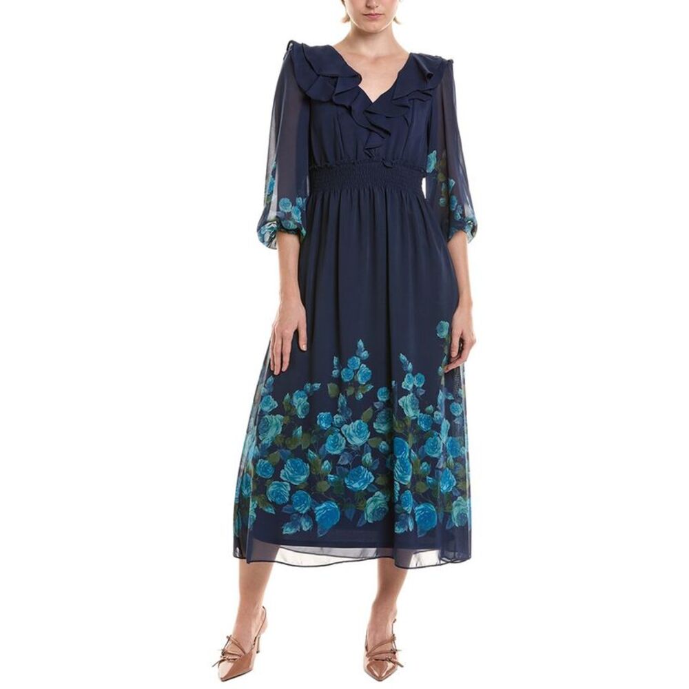 Maison Tara Womens Midi Dress, Navy